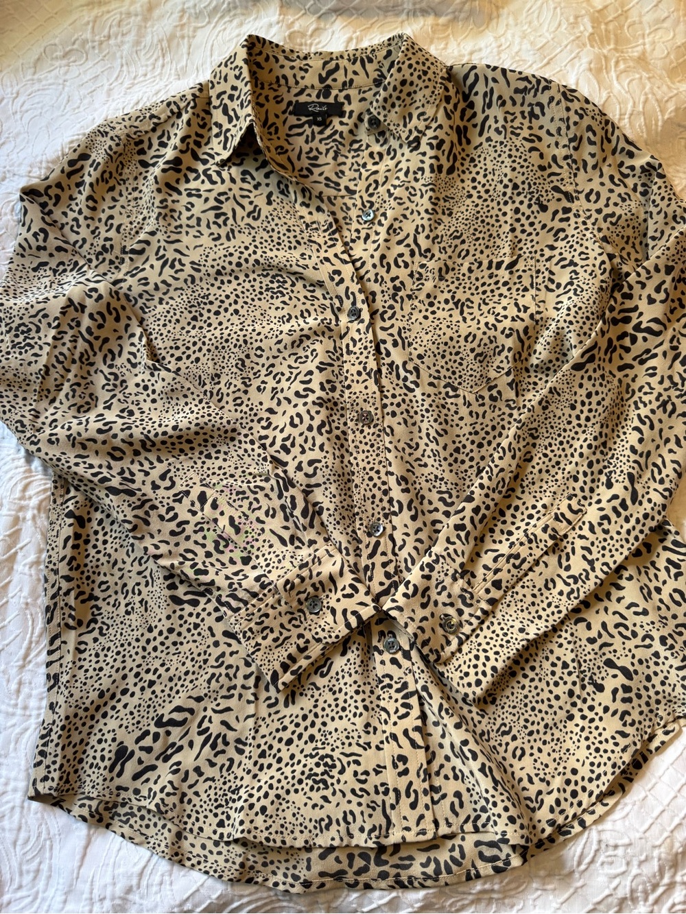 Rails Leopard Print Button-Up Shirt in Tan and Black 100% silk